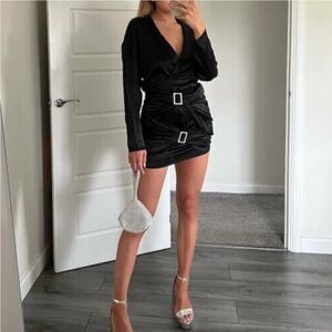 NWT Zara Black Satin Dress with Jewel Detail
